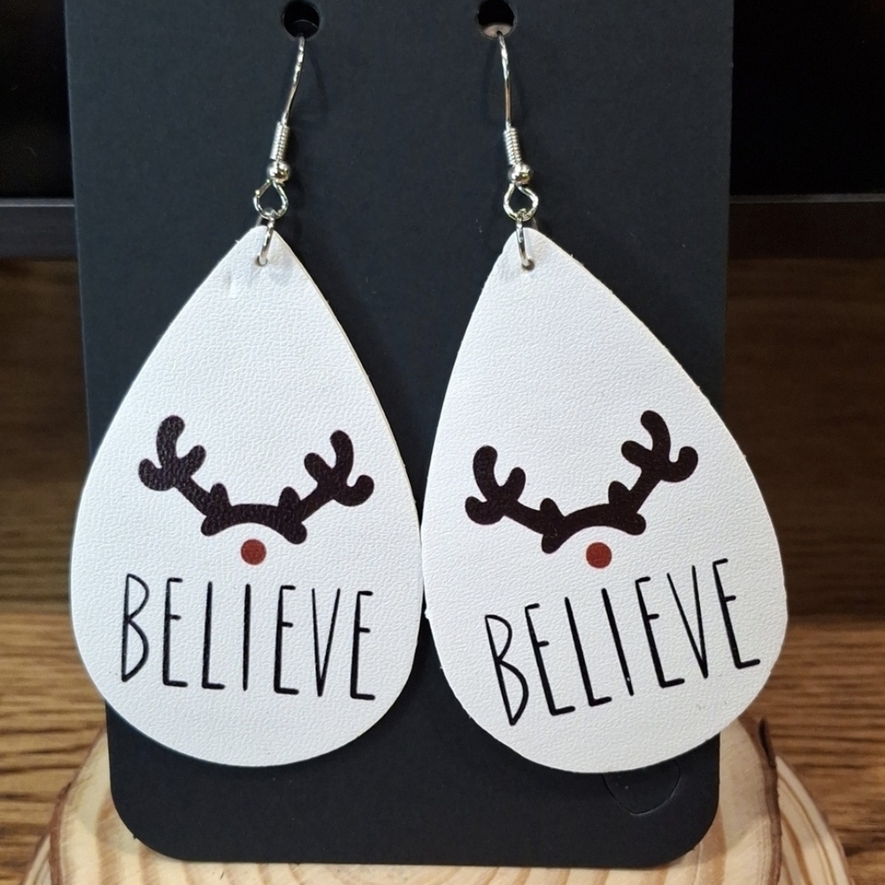 Believe Reindeer Teardrop Earrings